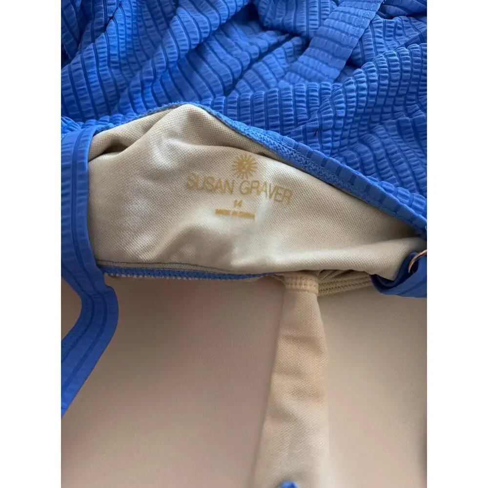 New Susan graver blue ribbed belted one piece swimsuit sz 14